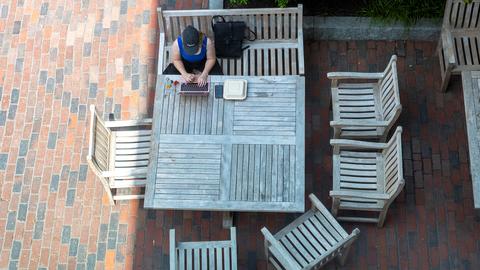 Table in front of Gutman Library 